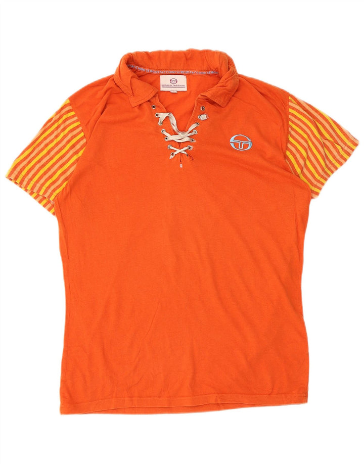 Sergio Tacchini Mens Graphic Polo Shirt Small Orange Striped Cotton