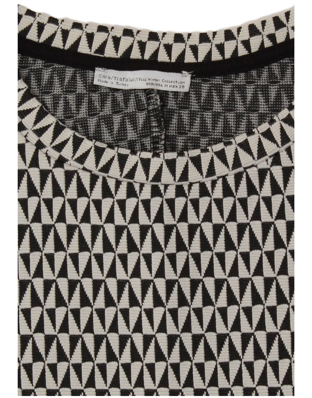 Zara Womens A-Line Dress UK 12 Medium Black Geometric Cotton