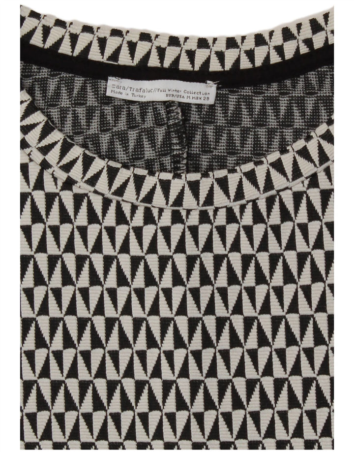 Zara Womens A-Line Dress UK 12 Medium Black Geometric Cotton