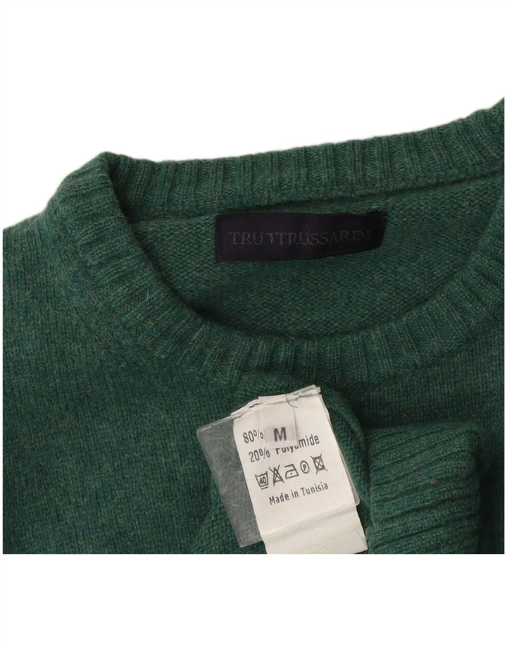 Trussardi Mens Crew Neck Jumper Sweater Medium Green Wool