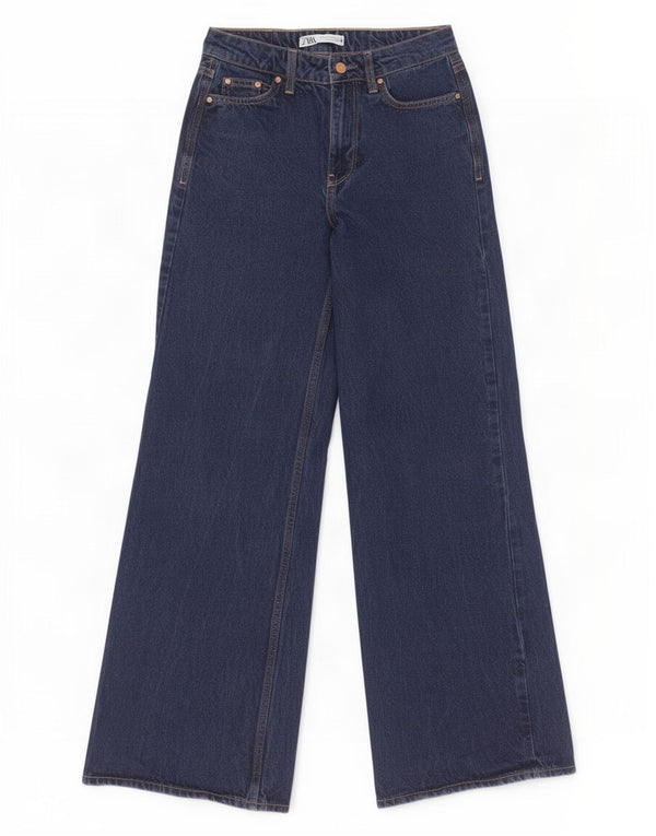 Zara Womens Wide Leg Jeans EU 32 2XS W22 L31 Navy Blue Cotton