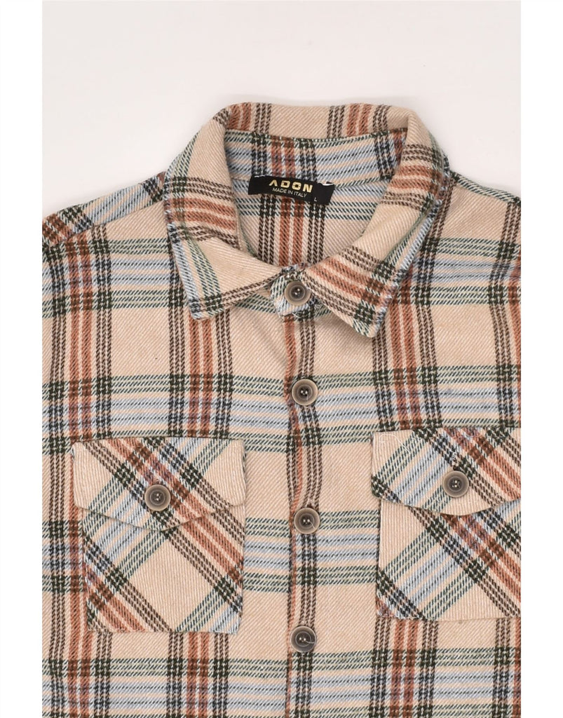 ADON Mens Slim Flannel Shirt Large Beige Check Acrylic | Vintage ADON | Thrift | Second-Hand ADON | Used Clothing | Messina Hembry 