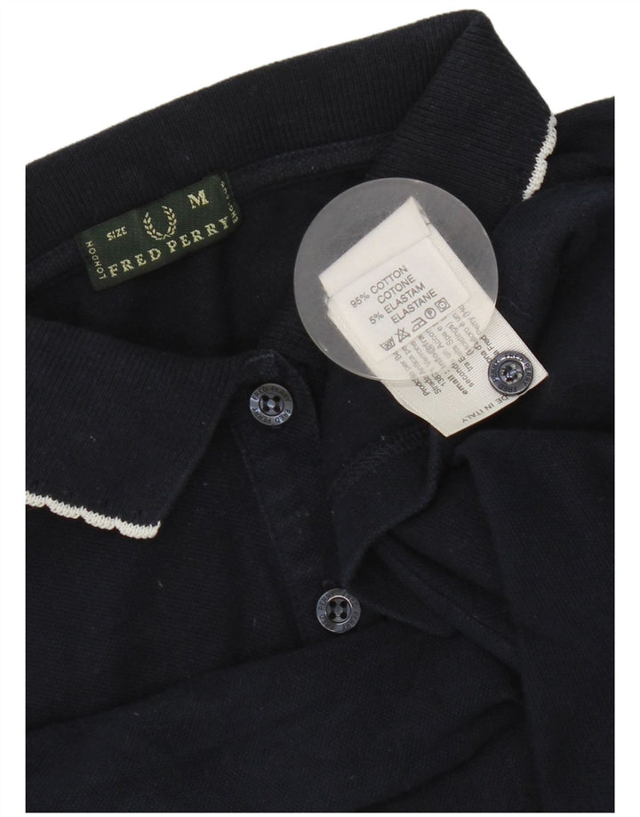Fred Perry Womens Polo Shirt UK 12 Medium Navy Blue Cotton