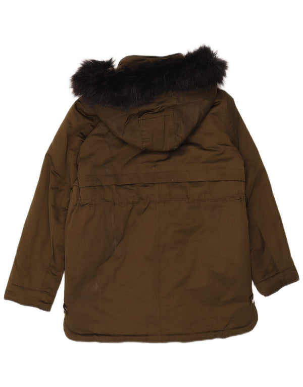 Zara Girls Hooded Parka Jacket 13-14 Years Khaki Cotton