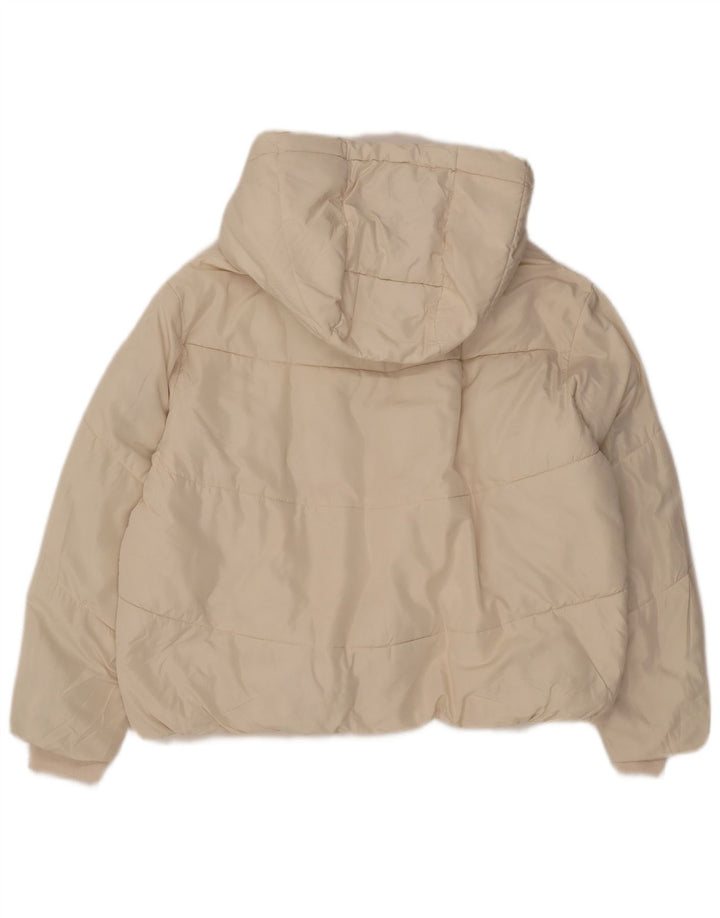 Zara Womens Hooded Oversized Padded Jacket UK 10 Small Off White Polyester