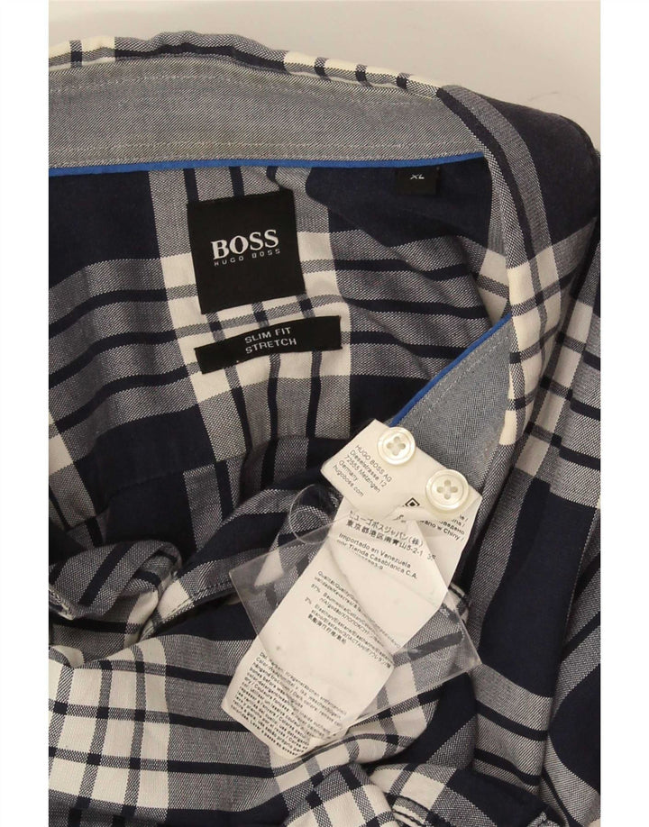 Hugo Boss Mens Slim Fit Shirt XL Black Check Cotton
