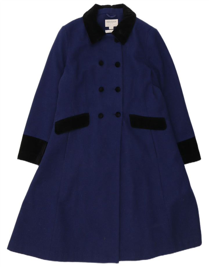 Monsoon Womens Double Breasted Coat UK 16 Large Blue Wool
