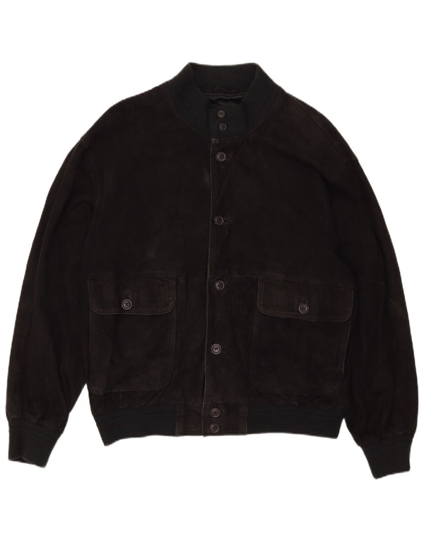 Vintage Mens Suede Bomber Jacket UK 40 Large Black Leather