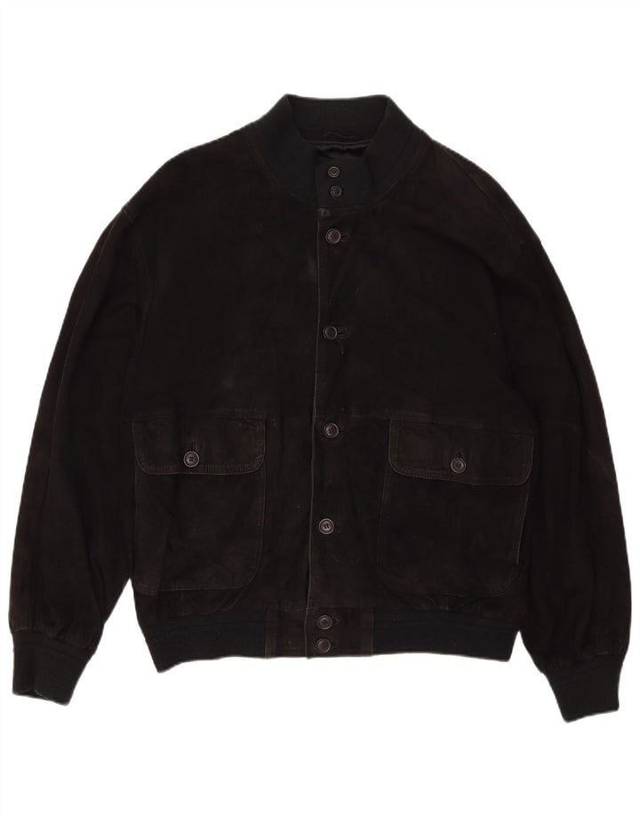 Vintage Mens Suede Bomber Jacket UK 40 Large Black Leather