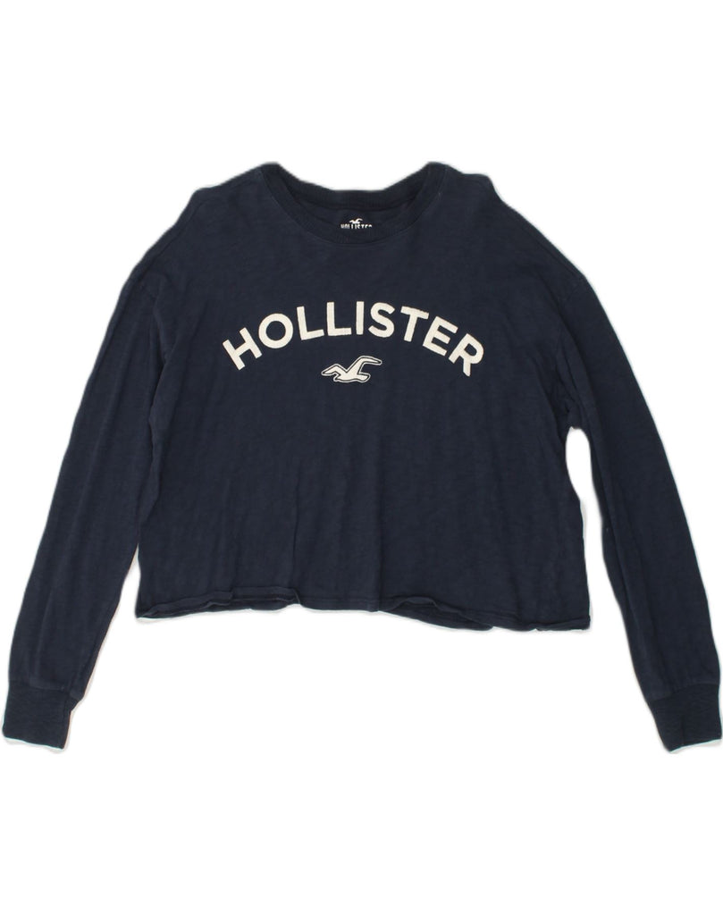 HOLLISTER Womens Boyfriend Graphic Long Sleeve Crop Top UK 6 XS Navy Blue | Vintage Hollister | Thrift | Second-Hand Hollister | Used Clothing | Messina Hembry 