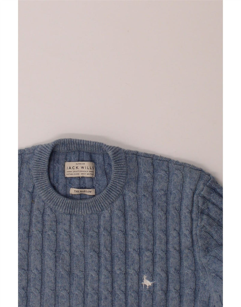 JACK WILLS Mens The Marlow Crew Neck Jumper Sweater Small Blue Cotton Vintage Jack Wills and Second-Hand Jack Wills from Messina Hembry 