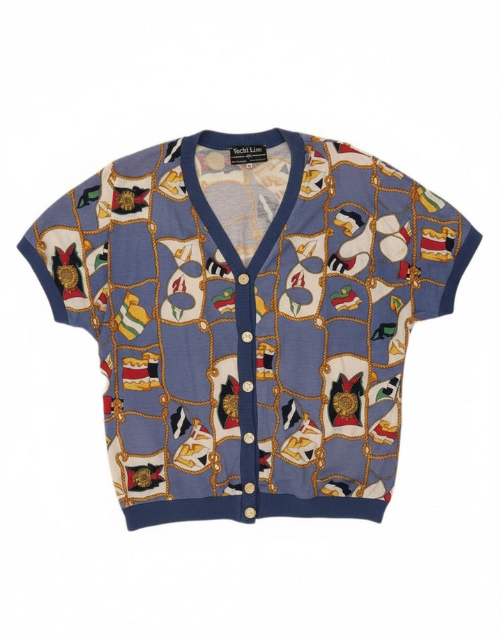 Ennedi Womens Abstract Pattern Short Sleeve Cardigan Top IT 46 Large Blue