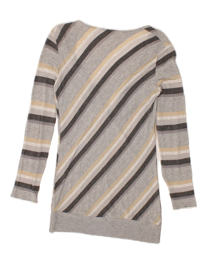 BENETTON Womens Longline Blouse Top UK 8 Small Grey Striped Vintage Benetton and Second-Hand Benetton from Messina Hembry 