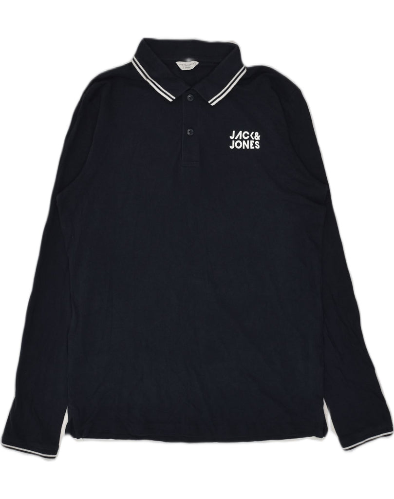 JACK & JONES Mens Long Sleeve Polo Shirt Medium Navy Blue Cotton | Vintage Jack & Jones | Thrift | Second-Hand Jack & Jones | Used Clothing | Messina Hembry 