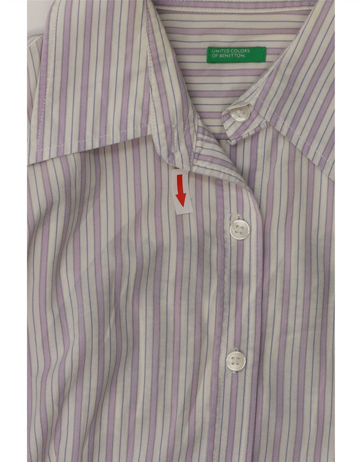 Benetton Womens Shirt UK 14 Medium Purple Striped Cotton