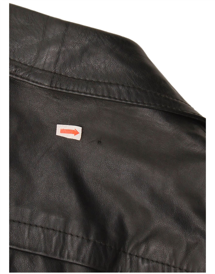 VINTAGE Mens Leather Coat IT 48 Medium Black Leather