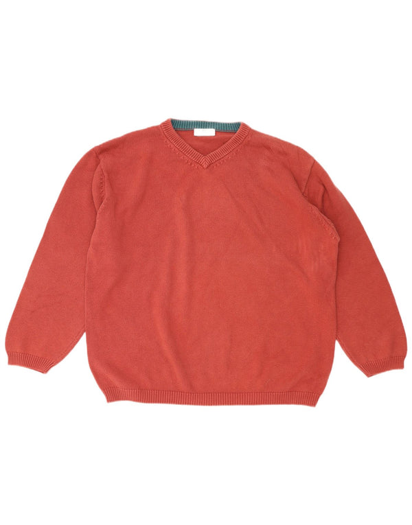 MARKS & SPENCER Mens V-Neck Jumper Sweater UK 41/43 Large Red Cotton