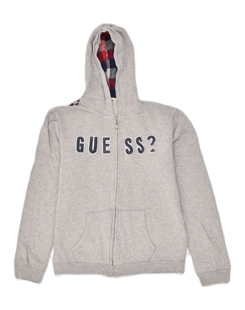 GUESS Womens Graphic Zip Hoodie Sweater UK 16 Large Grey Cotton | Vintage Guess | Thrift | Second-Hand Guess | Used Clothing | Messina Hembry 