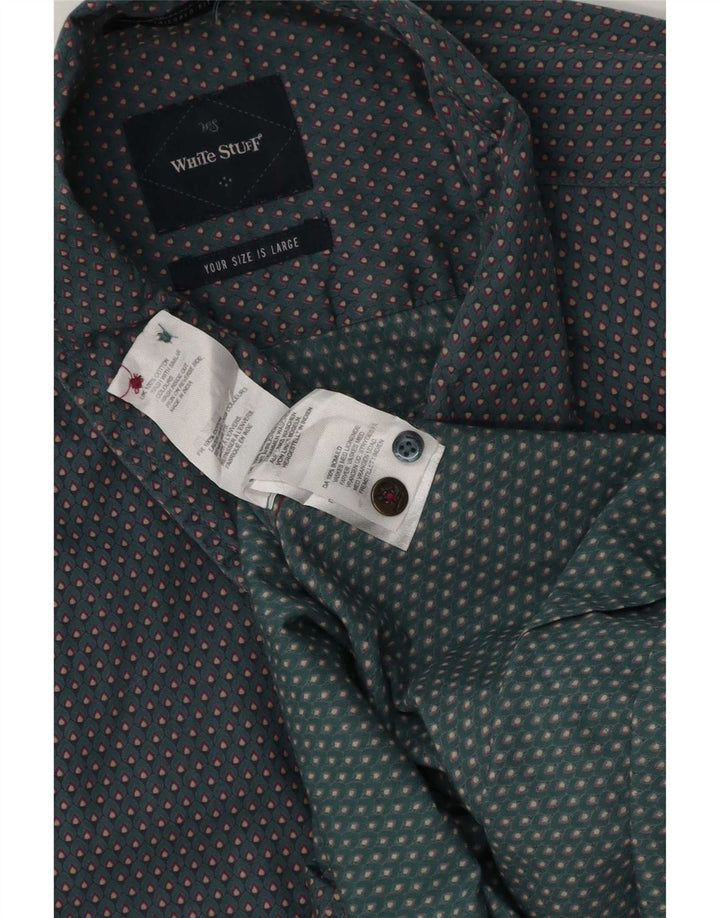 White Stuff Mens Shirt Large Green Geometric Cotton
