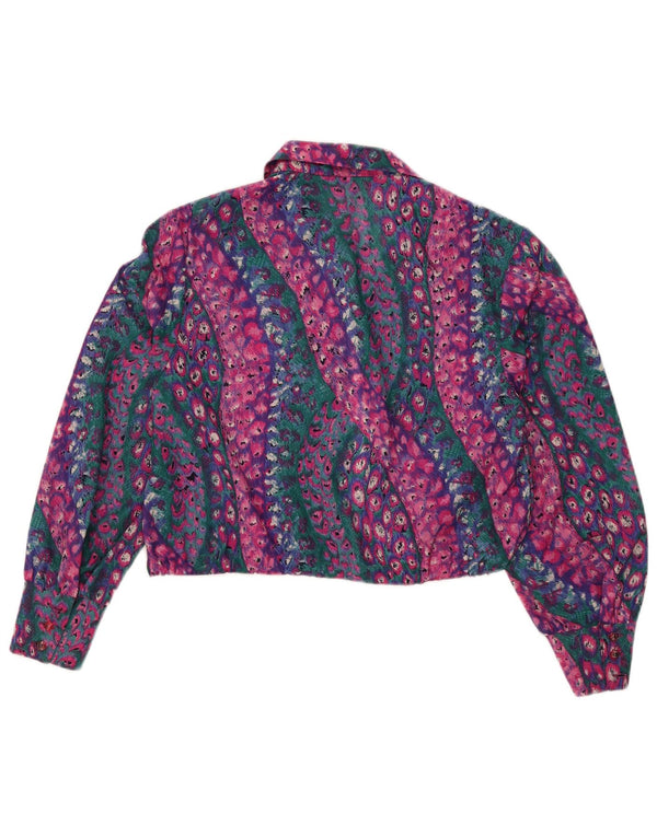 Vintage Womens Crop Shirt Blouse UK 14 Medium Multicoloured Animal Print