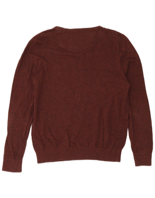 Fat Face Mens V-Neck Jumper Sweater Large Brown Flecked Cotton
