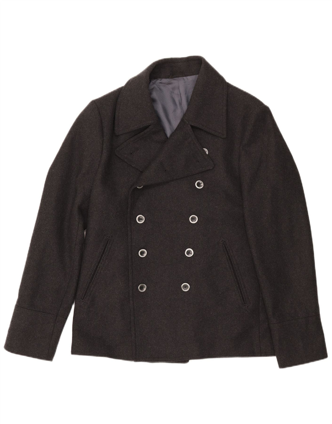 Sisley Mens Pea Coat IT 50 Large Black Wool