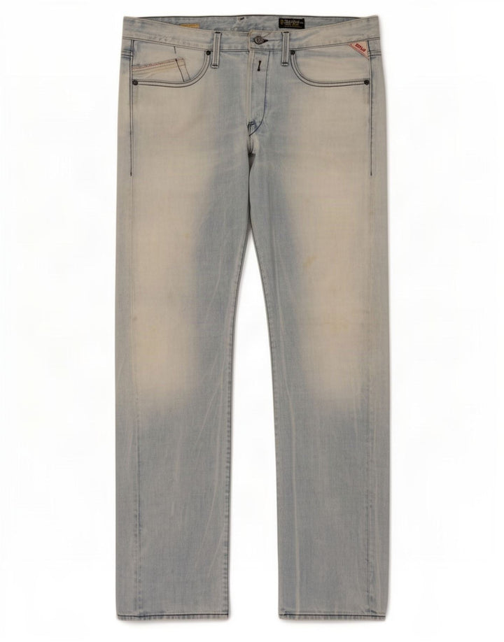 Replay Mens Straight Jeans W36 L34 Blue Cotton