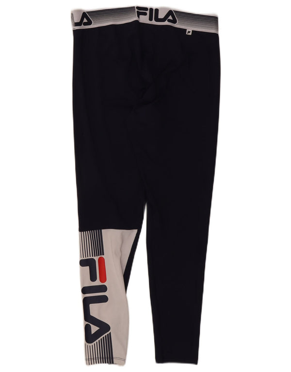 Fila Womens Graphic Leggings UK 14 Medium Navy Blue Colourblock Polyester