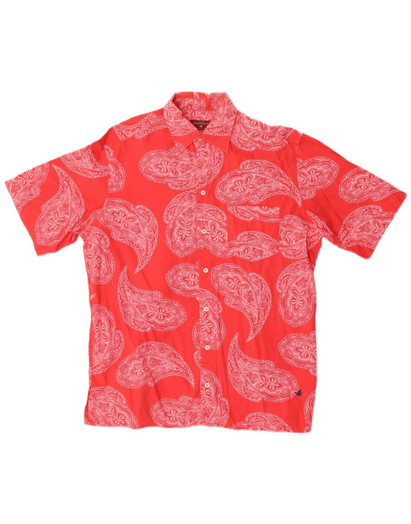 Brooksfield Mens Short Sleeve Shirt Medium Red Paisley Cotton