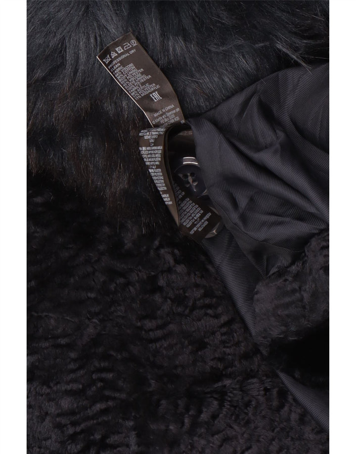 Marks & Spencer Womens Oversized Faux Fur Overcoat UK 14 Large Navy Blue