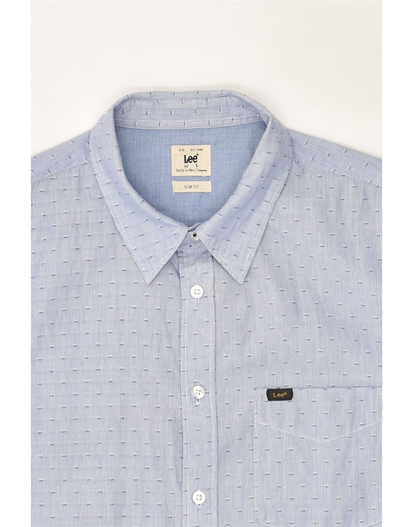 LEE Mens Slim Fit Short Sleeve Shirt Large Blue Pinstripe Cotton | Vintage Lee | Thrift | Second-Hand Lee | Used Clothing | Messina Hembry 