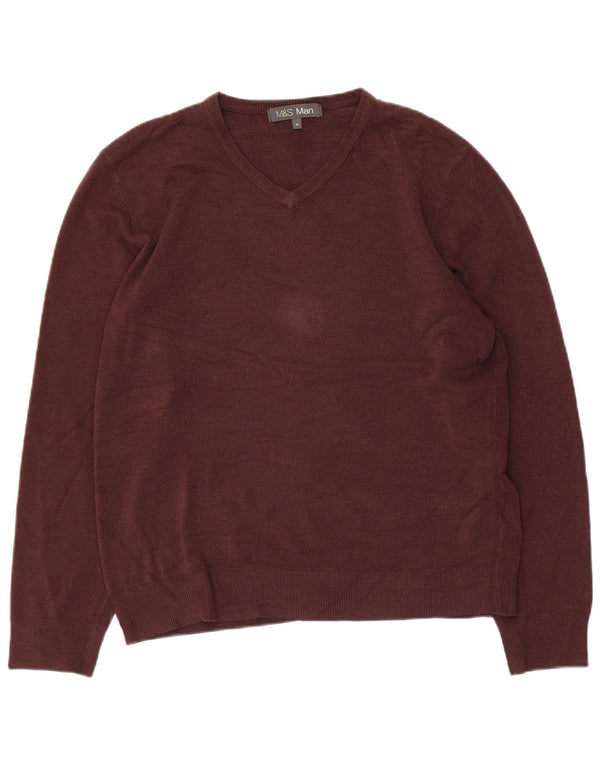 Marks & Spencer Womens V-Neck Jumper Sweater UK 14 Medium Brown Acrylic