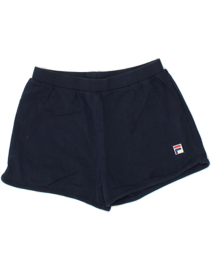 FILA Womens Graphic Sport Shorts UK 12 Medium Navy Blue Cotton | Vintage Fila | Thrift | Second-Hand Fila | Used Clothing | Messina Hembry 