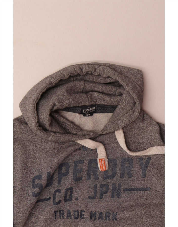 SUPERDRY Mens Graphic Hoodie Jumper Medium Grey Flecked Cotton