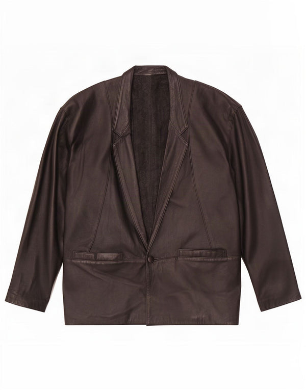 Vintage Womens Loose Fit Leather Coat UK 18 XL Black