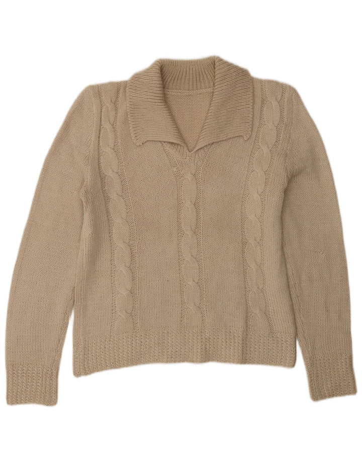 Vintage Womens Polo Neck Jumper Sweater UK 14 Medium Beige