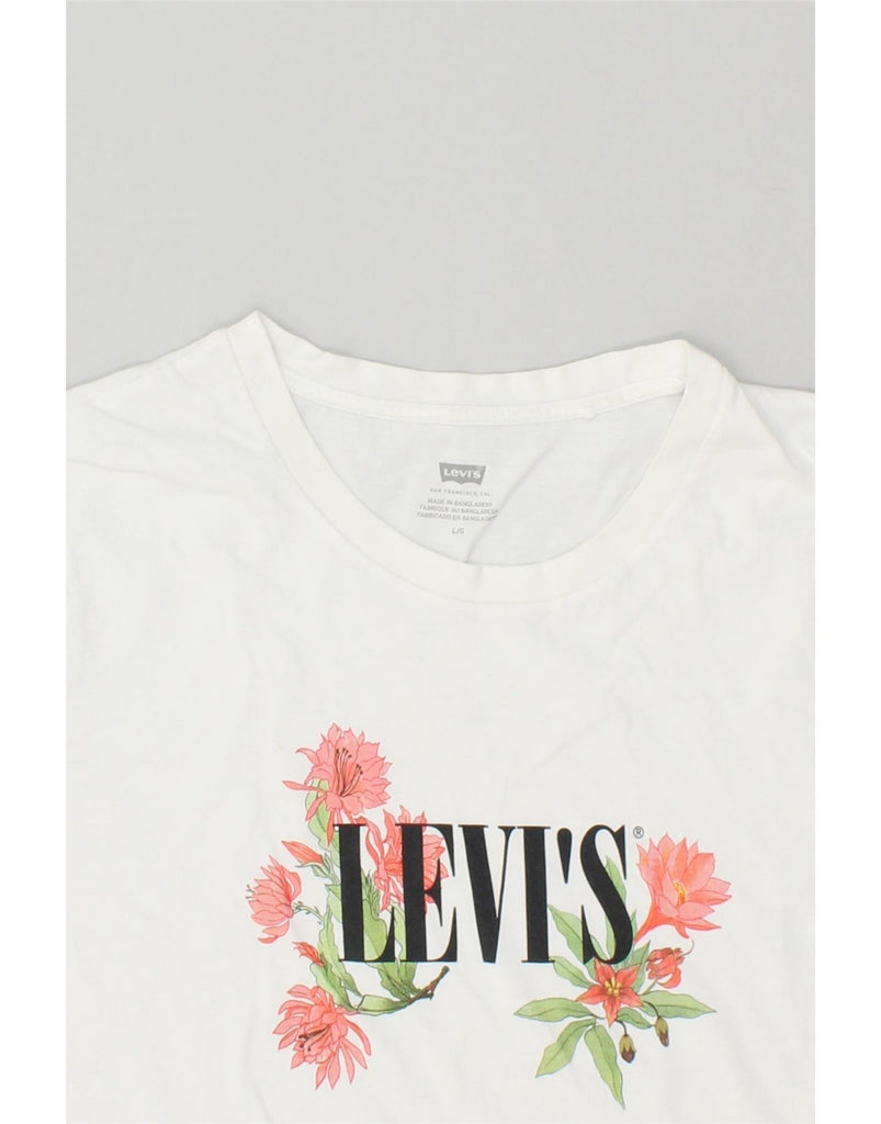 LEVI'S Womens Graphic T-Shirt Top UK 16 Large White Cotton Vintage Levi's and Second-Hand Levi's from Messina Hembry 