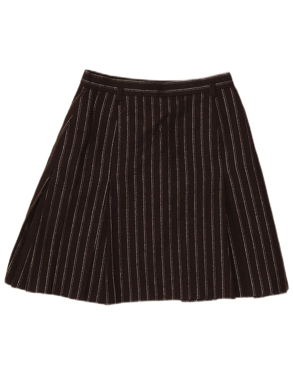 Dream Womens A-Line Skirt UK 8 Small W24 Brown Striped Wool