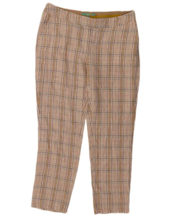 Boden Womens Straight Chino Trousers UK 14 Large W34 L28 Beige Check Linen