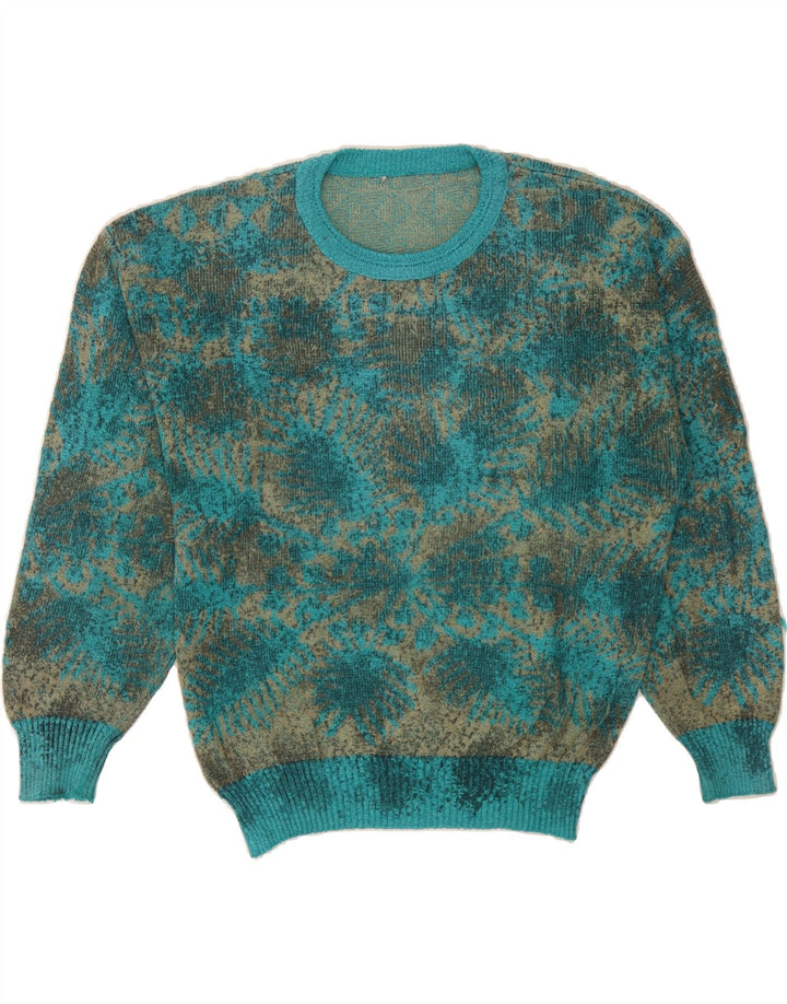 VINTAGE  Abstract Pattern Crew Neck Jumper Sweater UK 14 Large Turquoise Vintage Vintage and Second-Hand Vintage from Messina Hembry 