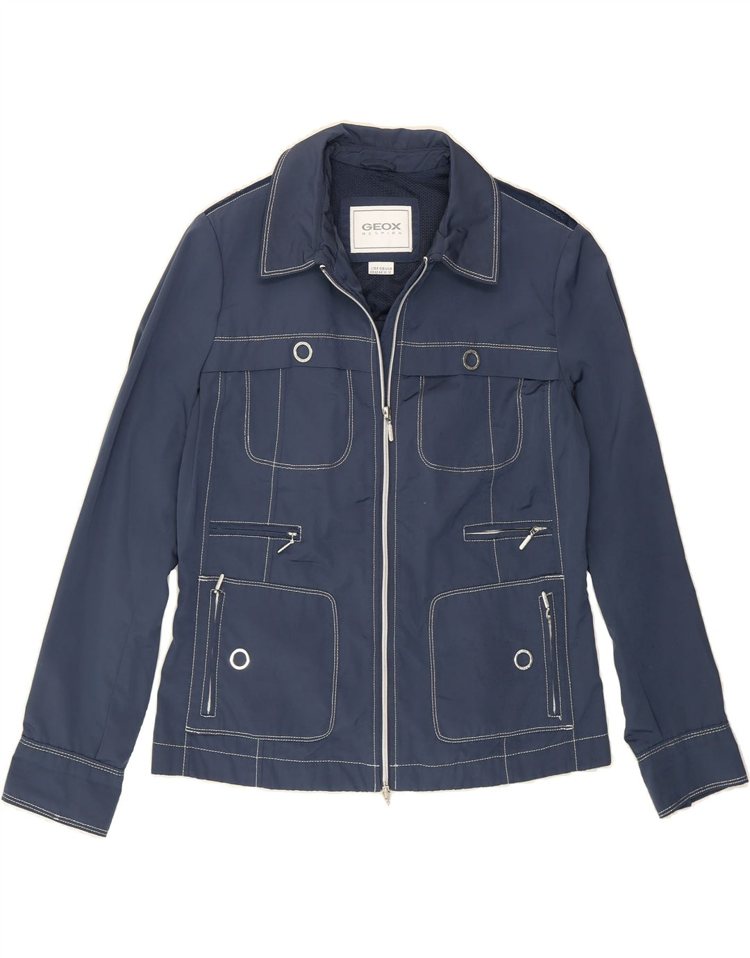 GEOX Womens Utility Jacket UK 14 Large Navy Blue Polyester Vintage Geox and Second-Hand Geox from Messina Hembry 