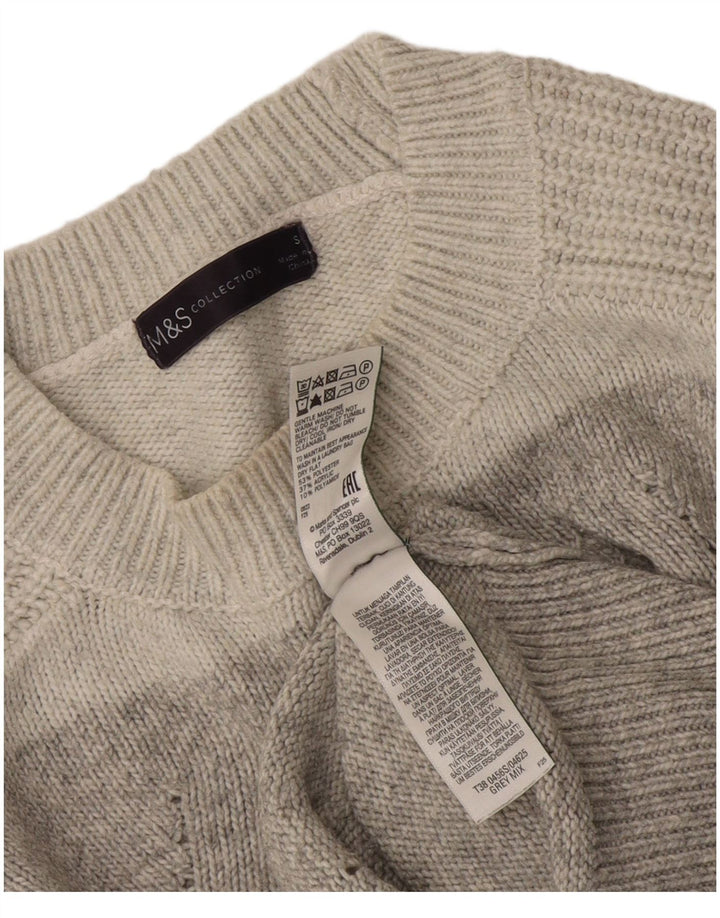 Zara Womens Crew Neck Jumper Sweater UK 10 Small Grey Striped Polyester