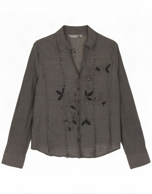 Marks & Spencer Womens Per Una Shirt Blouse UK 12 Medium Grey Floral