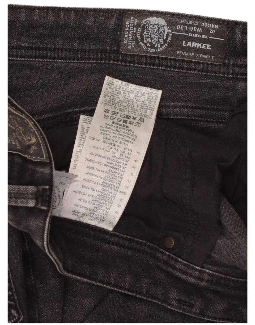 Diesel Womens Larkee Regular Straight Jeans W36 L30 Black Cotton