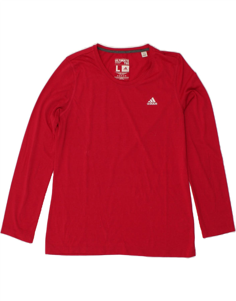 ADIDAS Womens Climalite Graphic Top Long Sleeve UK 14 Large Red Polyester | Vintage Adidas | Thrift | Second-Hand Adidas | Used Clothing | Messina Hembry 