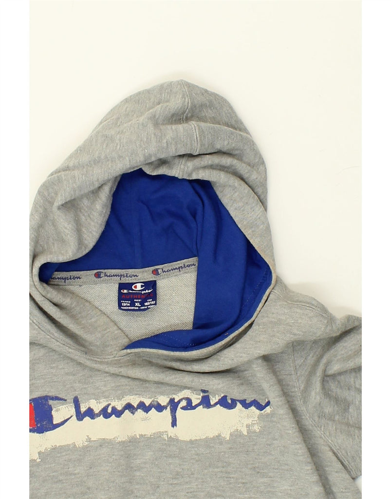 CHAMPION Boys Authentic Graphic Hoodie Jumper 13-14 Years XL Grey Cotton | Vintage Champion | Thrift | Second-Hand Champion | Used Clothing | Messina Hembry 