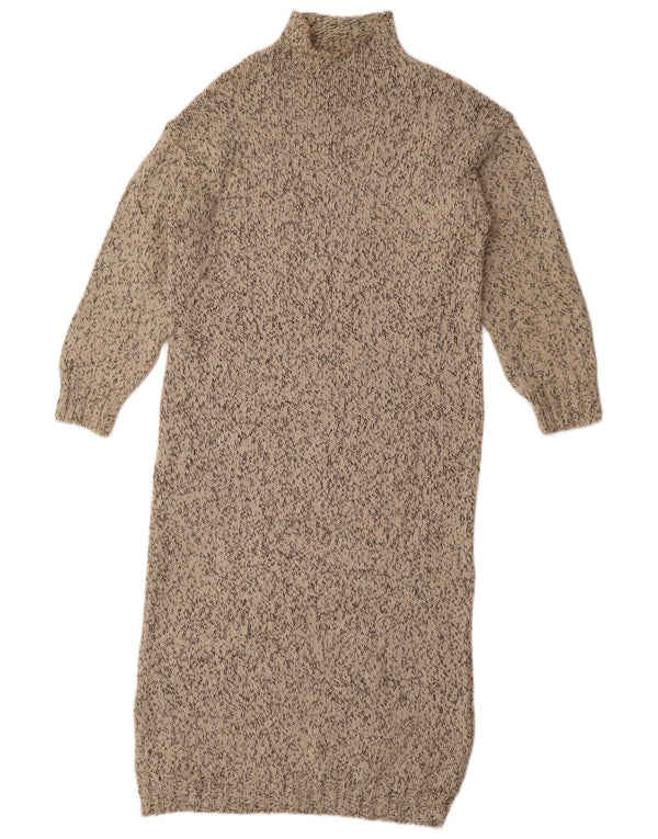 Zara Womens Long Sleeve Jumper Dress UK 16 Large Beige Flecked Polyester