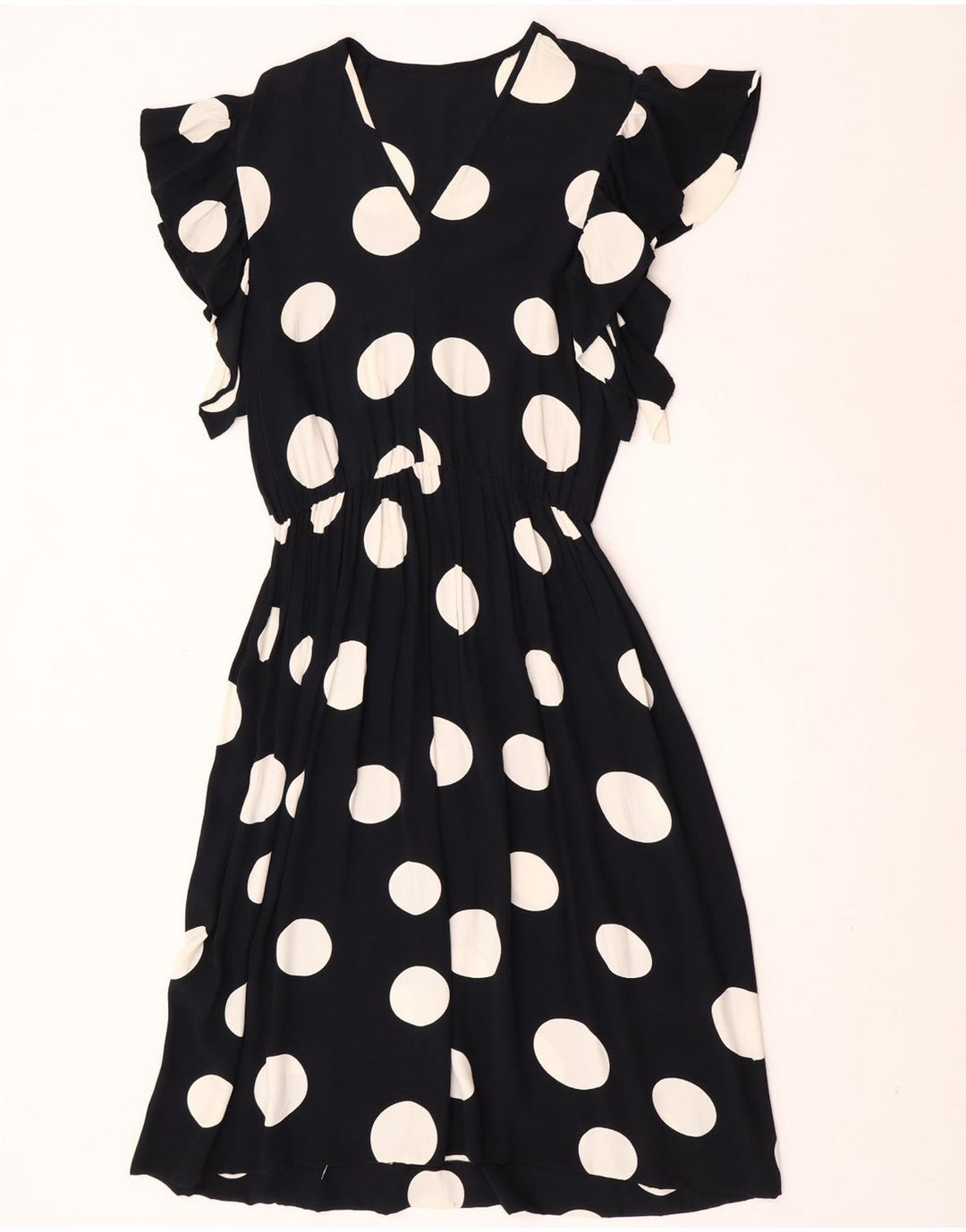 Vintage Womens A-Line Dress UK 12 Medium Black Polka Dot