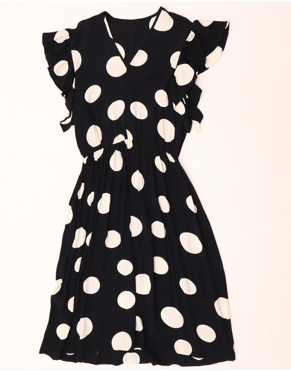 Vintage Womens A-Line Dress UK 12 Medium Black Polka Dot