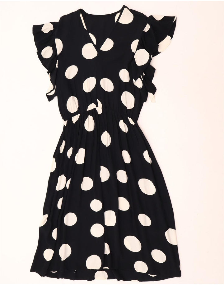 Vintage Womens A-Line Dress UK 12 Medium Black Polka Dot